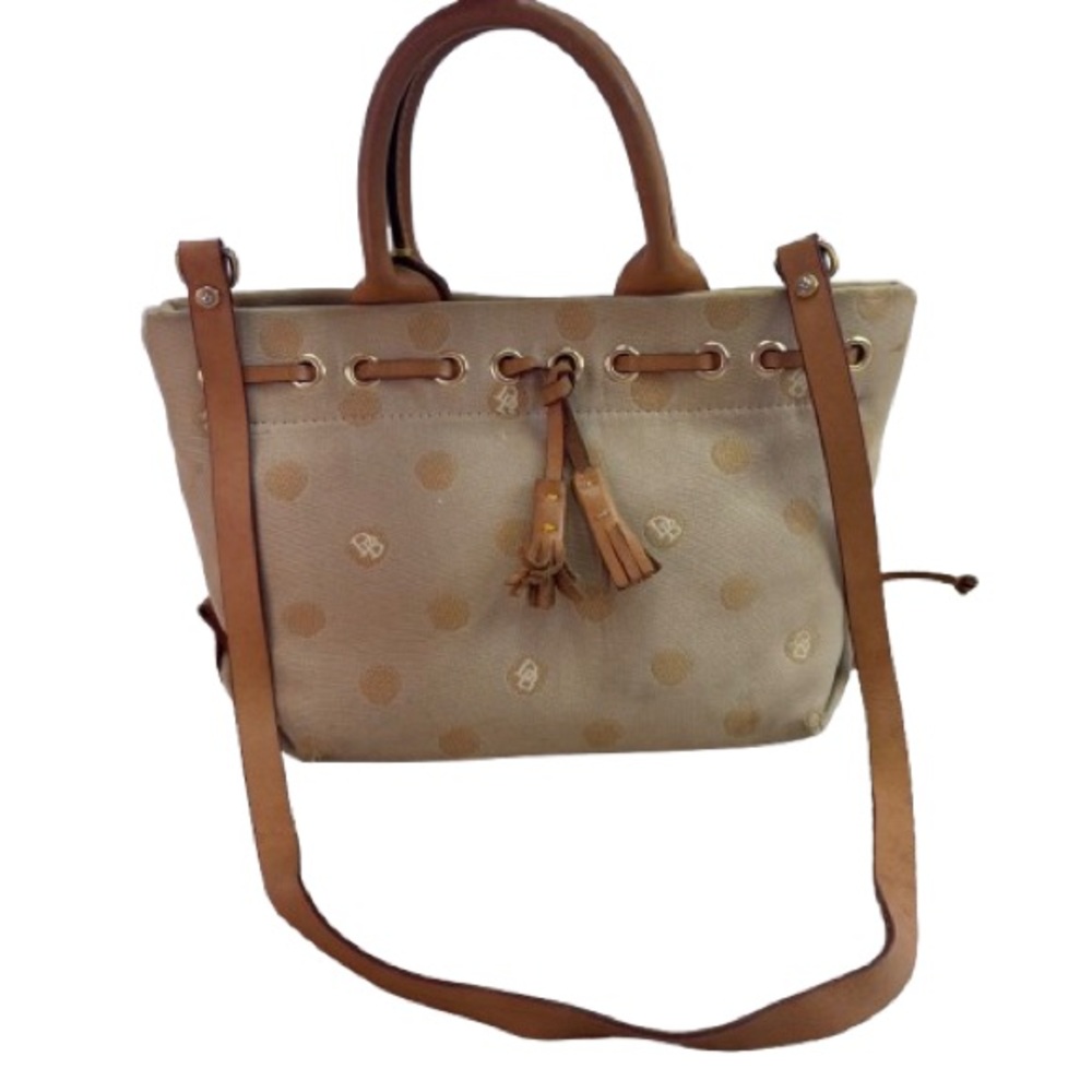 Vintage Dooney & Bourke Tulip Tassel Small Tote Made in USA Polka Dot Monogram